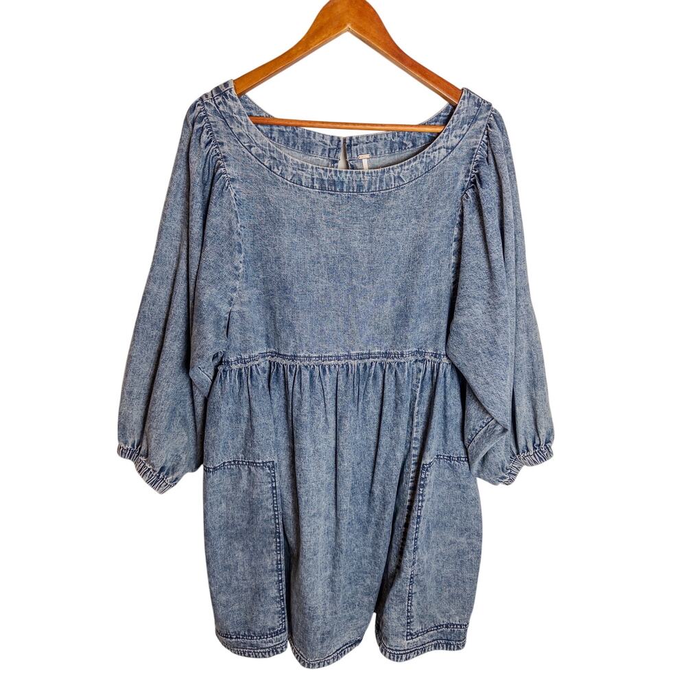 Free People Washed Denim Mini Dress in Light Blue - Picture 4 of 8